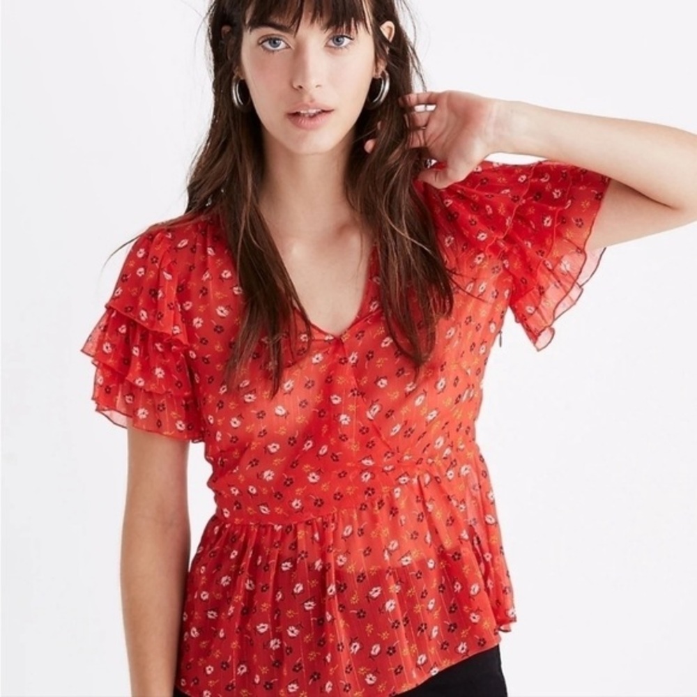 Madewell Red Floral Blouse